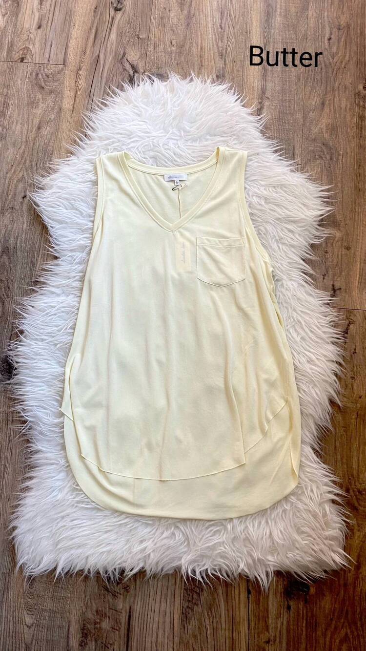NEW ANOTHER LOVE women's esther breast pocket tank top in butter